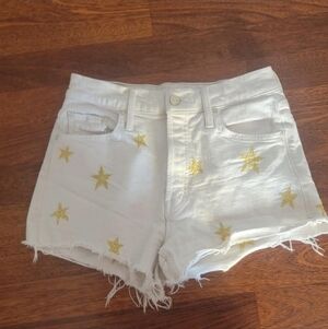 MOTHER Tomcat Shoot For The Stars Cream Jean Shorts with Gold Stars